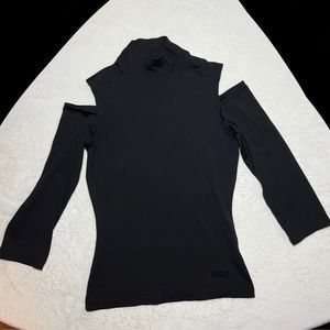 Black Bebe Sport Cold Shoulder Top
